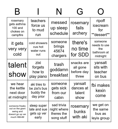 camp ^^ Bingo Card