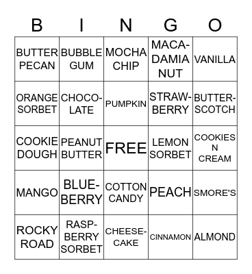 JENNA MAE'S ICE CREAM BINGO Card