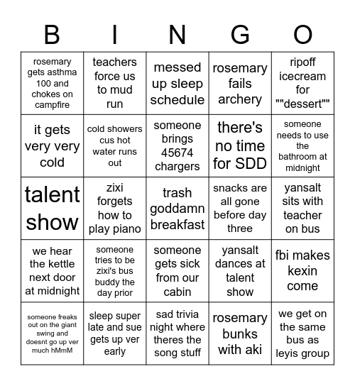 camp ^^ Bingo Card