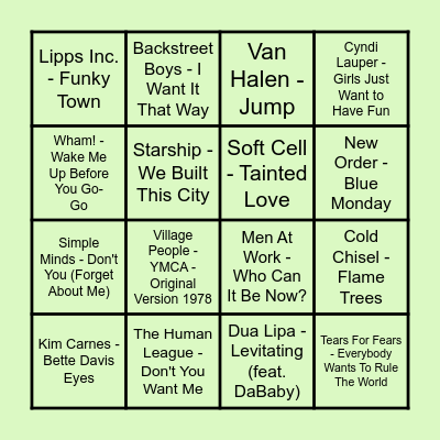 Prince Music Bingo #2 Bingo Card