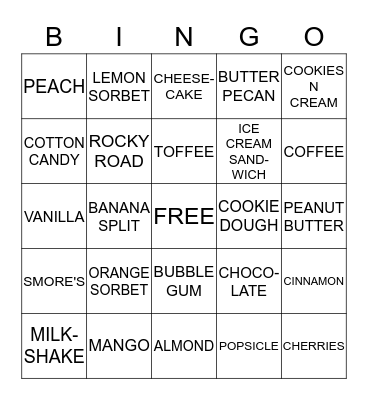 JENNA MAE'S ICE CREAM BINGO Card