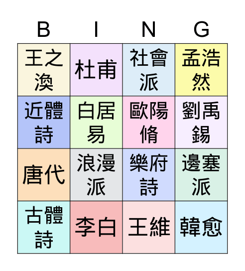 高一禮線上班會 May 21, 2021 Bingo Card