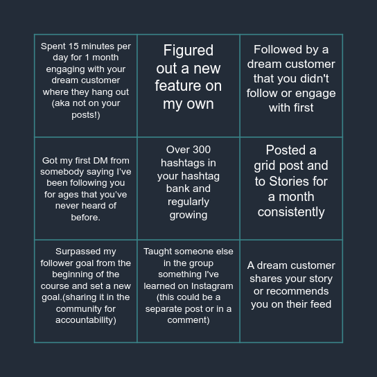 InstaMind Advanced Bingo Card