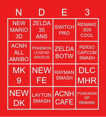 ND E3 2021 Bingo Card