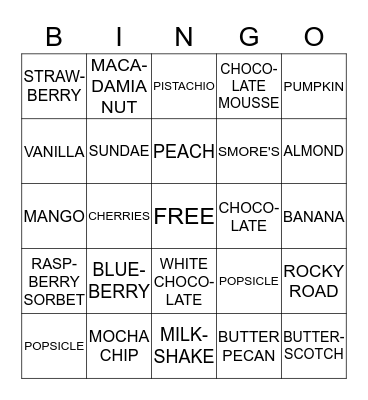 JENNA MAE'S ICE CREAM BINGO Card