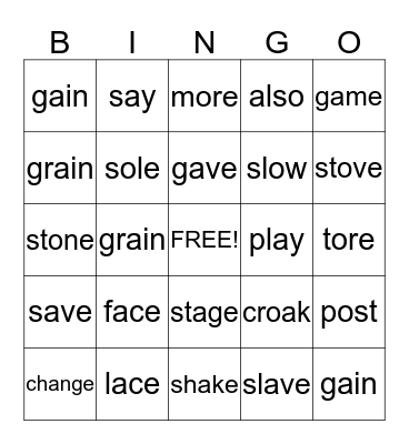 Long a and o Bingo Card