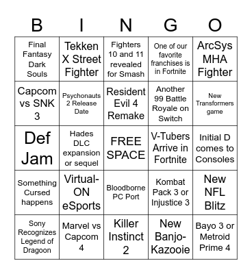 E3 2021 Bingo Card