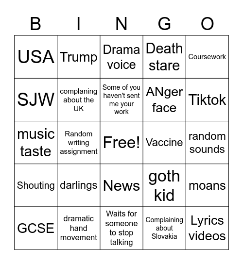 Mr Willgo Bingo Card