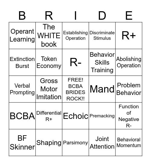 ABA Bridal Bingo Card