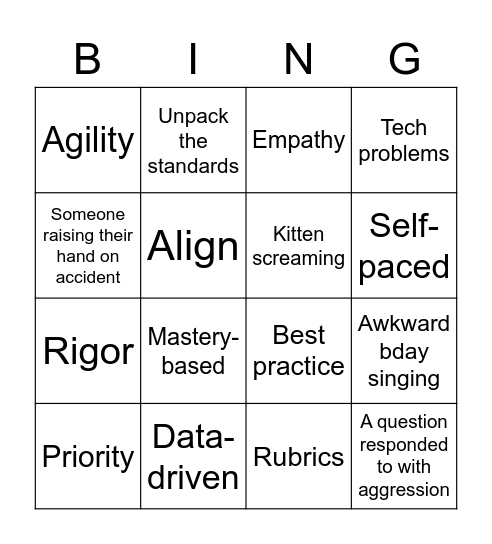 BINGO! for staff meetings Bingo Card