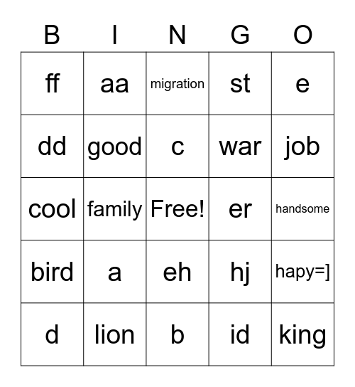 Untitled Bingo Card