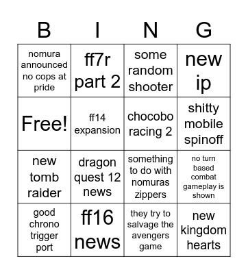 Square enix Bingo Card