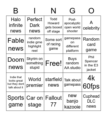 Xbox & Bethesda Bingo Card