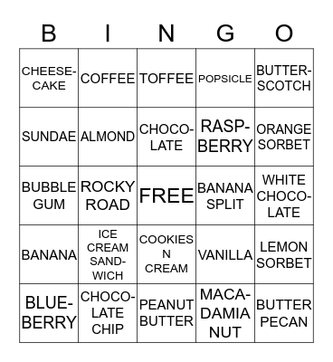 JENNA MAE'S ICE CREAM BINGO Card