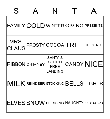 PRICE'S FAMILY CHRISTMAS Bingo Card