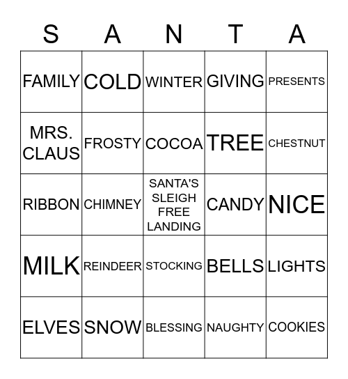 PRICE'S FAMILY CHRISTMAS Bingo Card