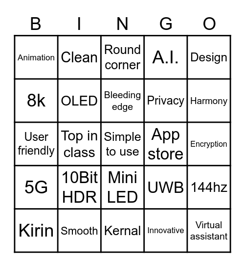 HUAWEI HarmonyOS & New Products Launch Bingo Card