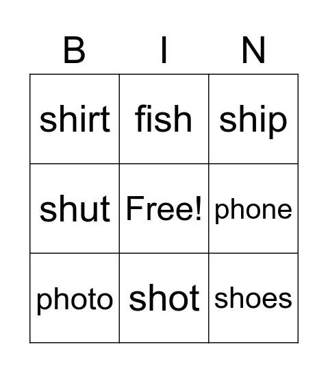 PH -SH Bingo Card