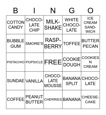 JENNA MAE'S ICE CREAM BINGO Card