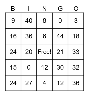 Division 3 & 4 Bingo Card