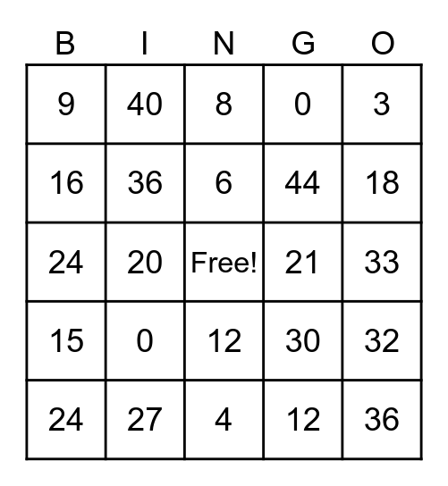 Division 3 & 4 Bingo Card