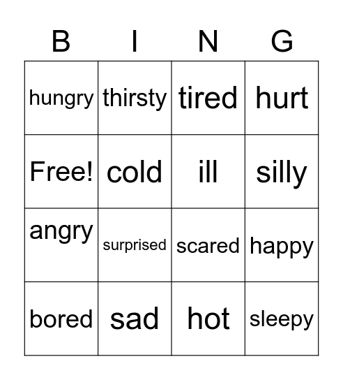 feelings Bingo Card