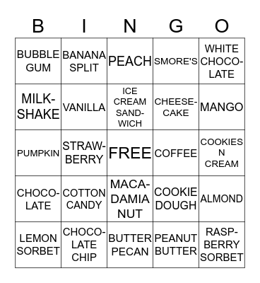 JENNA MAE'S ICE CREAM BINGO Card