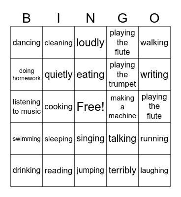 Things we Do Bingo Card