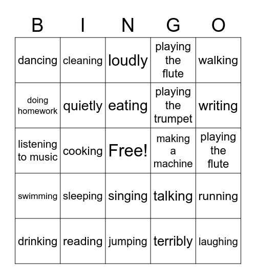 Things we Do Bingo Card