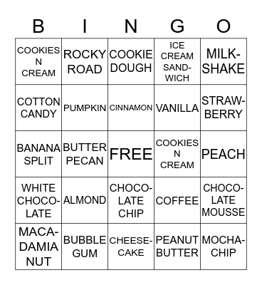 JENNA MAE'S ICE CREAM BINGO Card