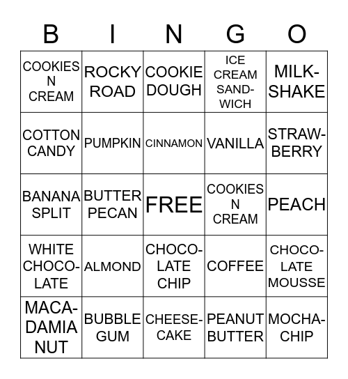 JENNA MAE'S ICE CREAM BINGO Card