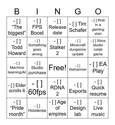 Untitled Bingo Card