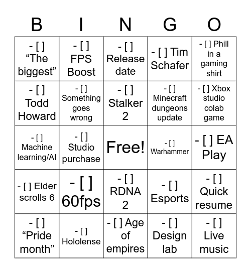 Untitled Bingo Card