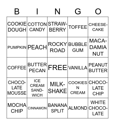 JENNA MAE'S ICE CREAM BINGO Card