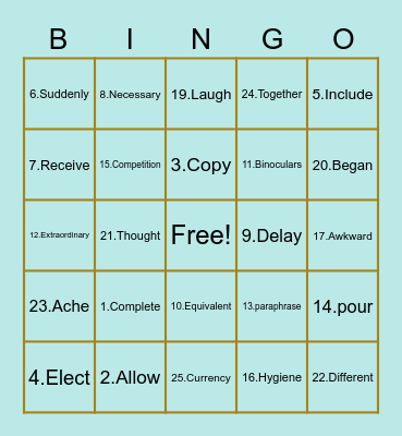 Say it, Define it, Act it BINGO Card