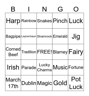 St. Patrick's Day Bingo! Bingo Card