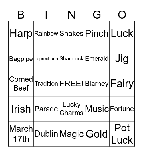 St. Patrick's Day Bingo! Bingo Card