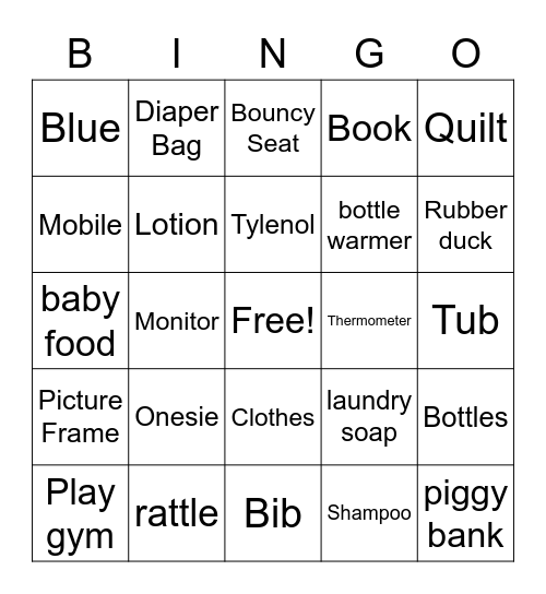Baby Gift Bingo Card