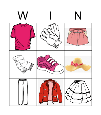 CLOTHES Bingo Card