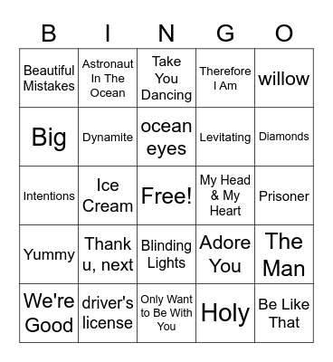 Song Bingo 3 Bingo Card