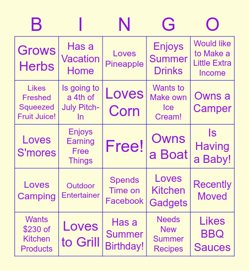 Summer Bingo Card