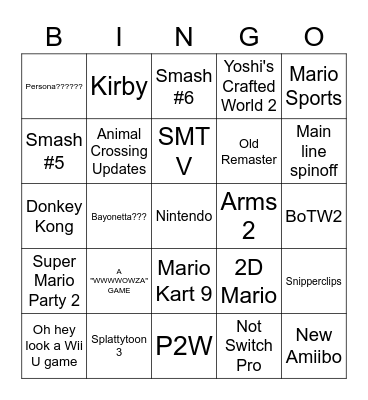 Gimme (Not optional) Bingo Card