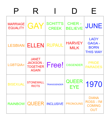 PRIDE MONTH BINGO Card