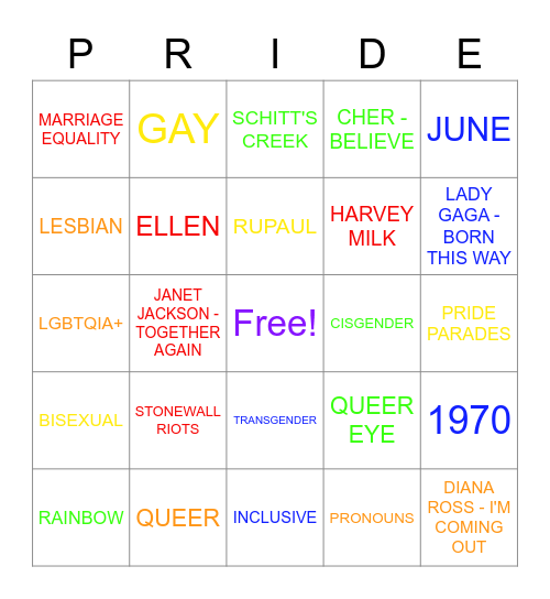 PRIDE MONTH BINGO Card