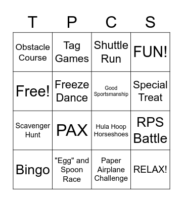 Family Olympics Bingo Card