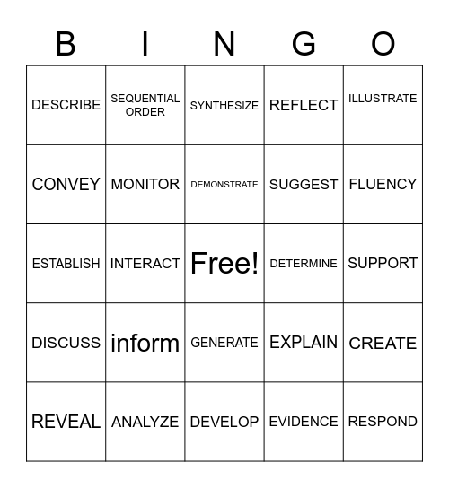 STAAR Words Bingo Card
