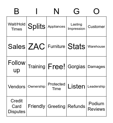 Customer Service Bingo Card