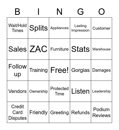 Customer Service Bingo Card