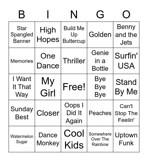 Music Bingo Card