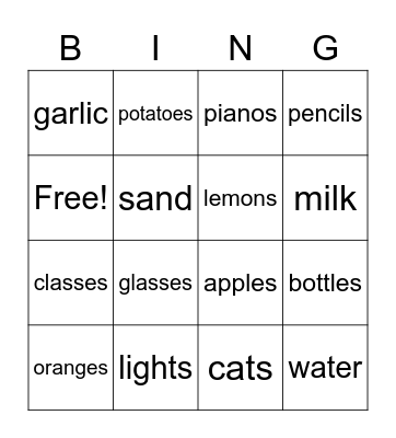 Countable and uncountable Bingo Card